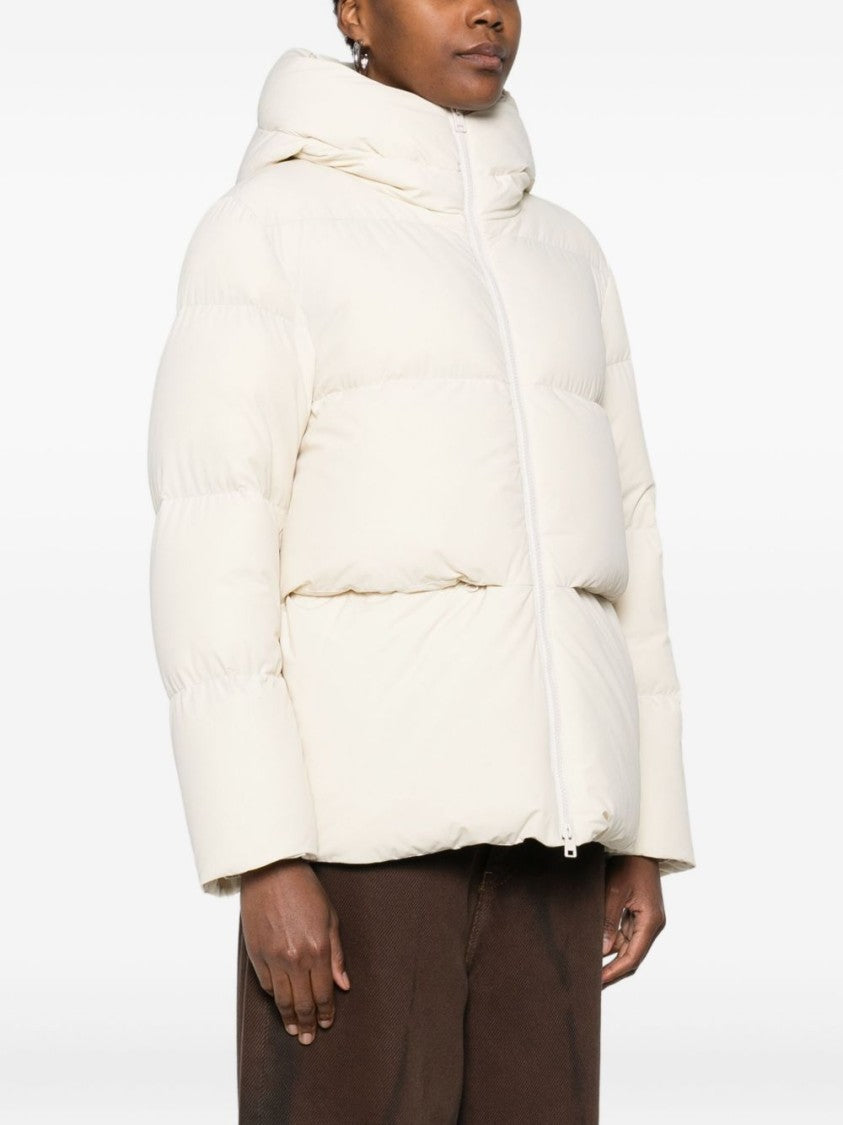 Woolrich Tailored Beige Puffer Jacket With High Collar