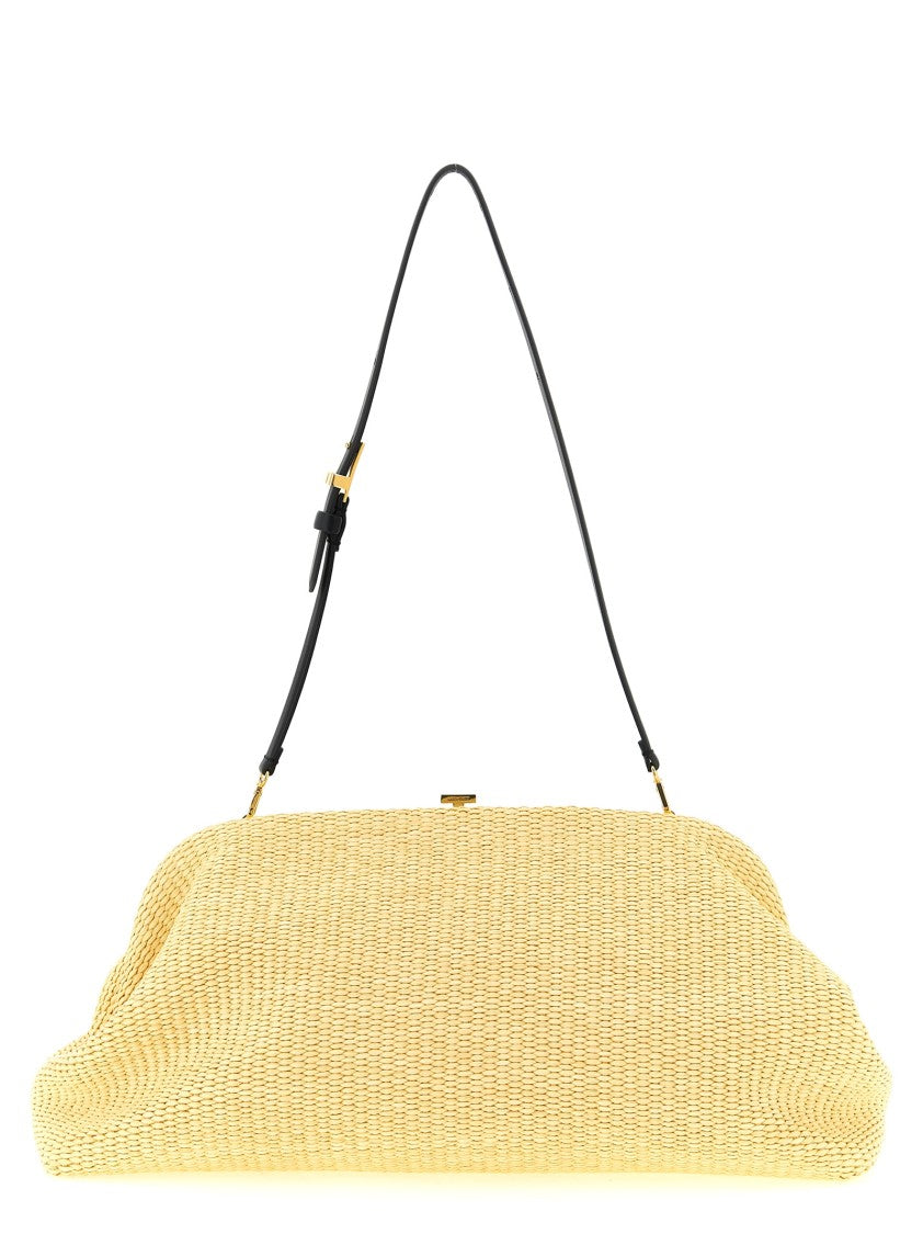 Alberta Ferretti Maxi Woven Raffia Pouch With Leather Strap And Gold-Tone Hardware