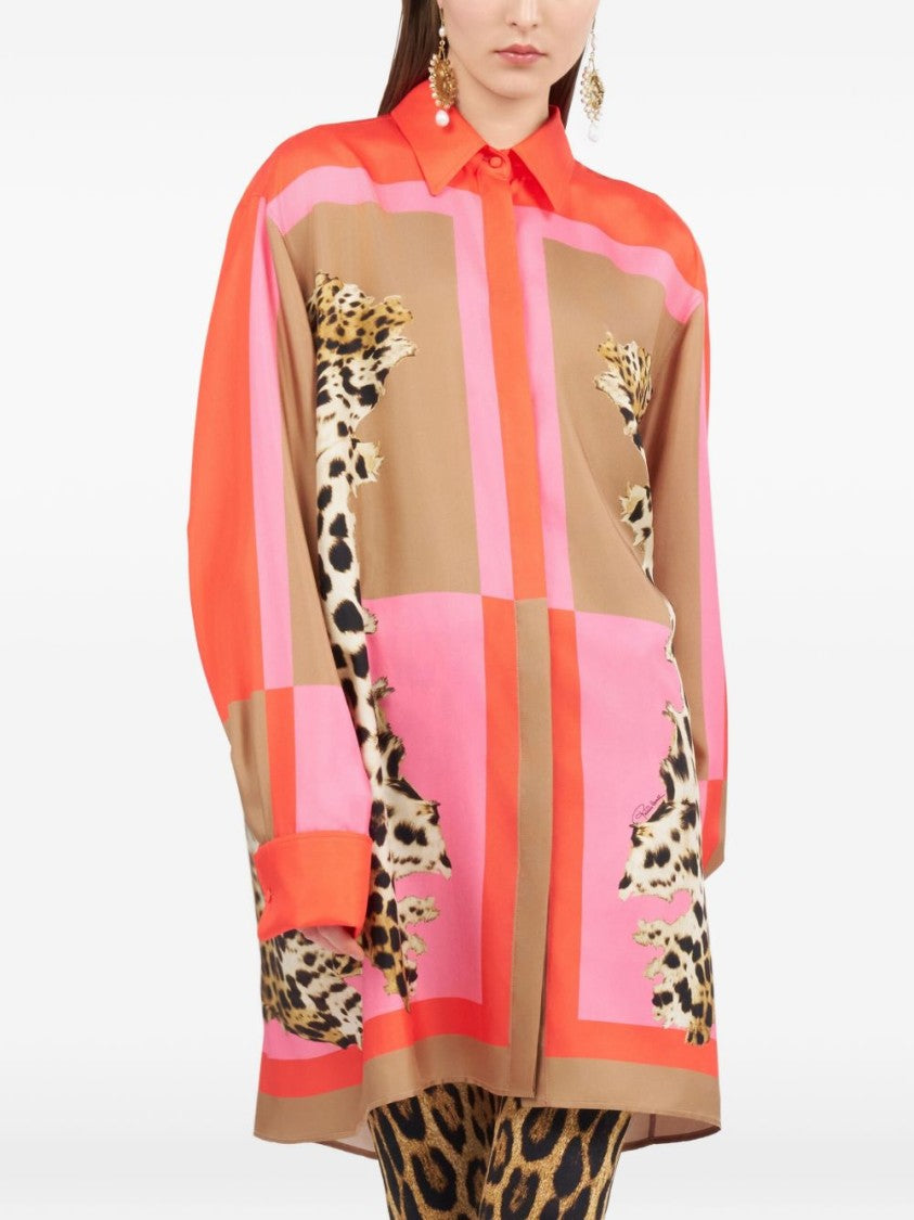 Roberto Cavalli Oversized Button-Down Dress With Color-Block