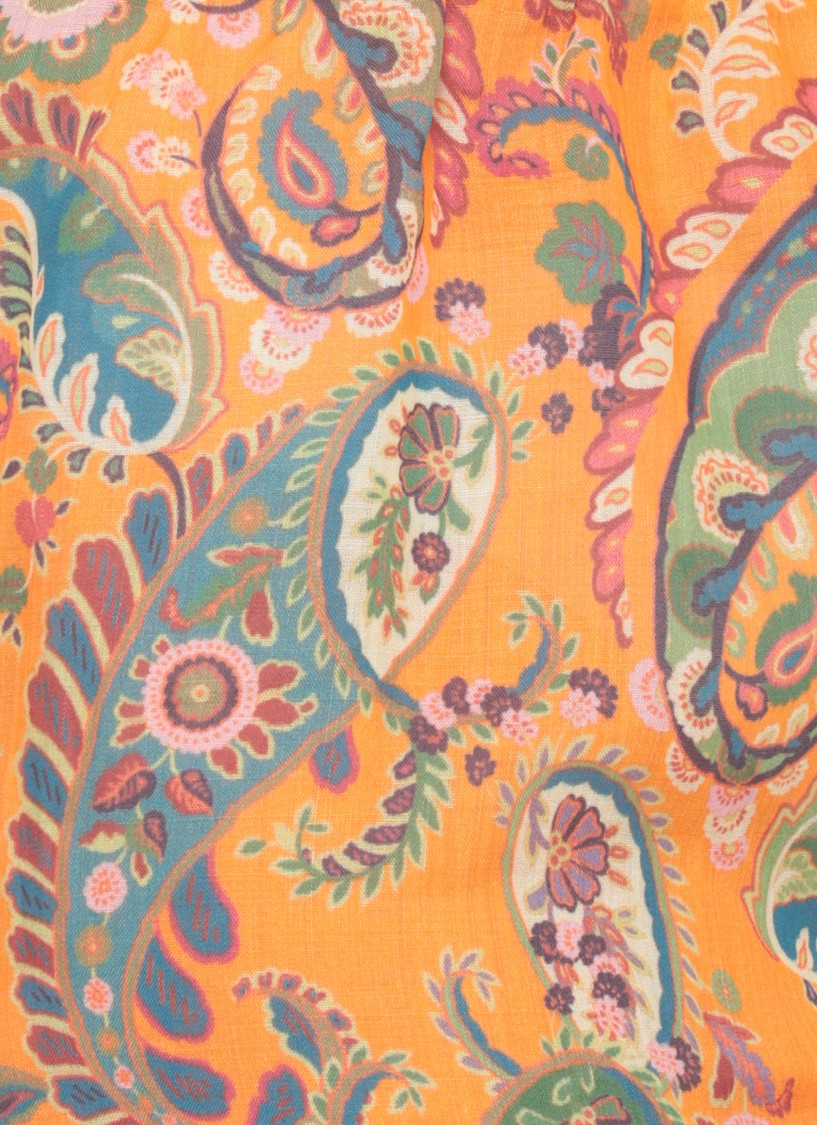 Etro Orange Paisley Pattern Elastic Shorts