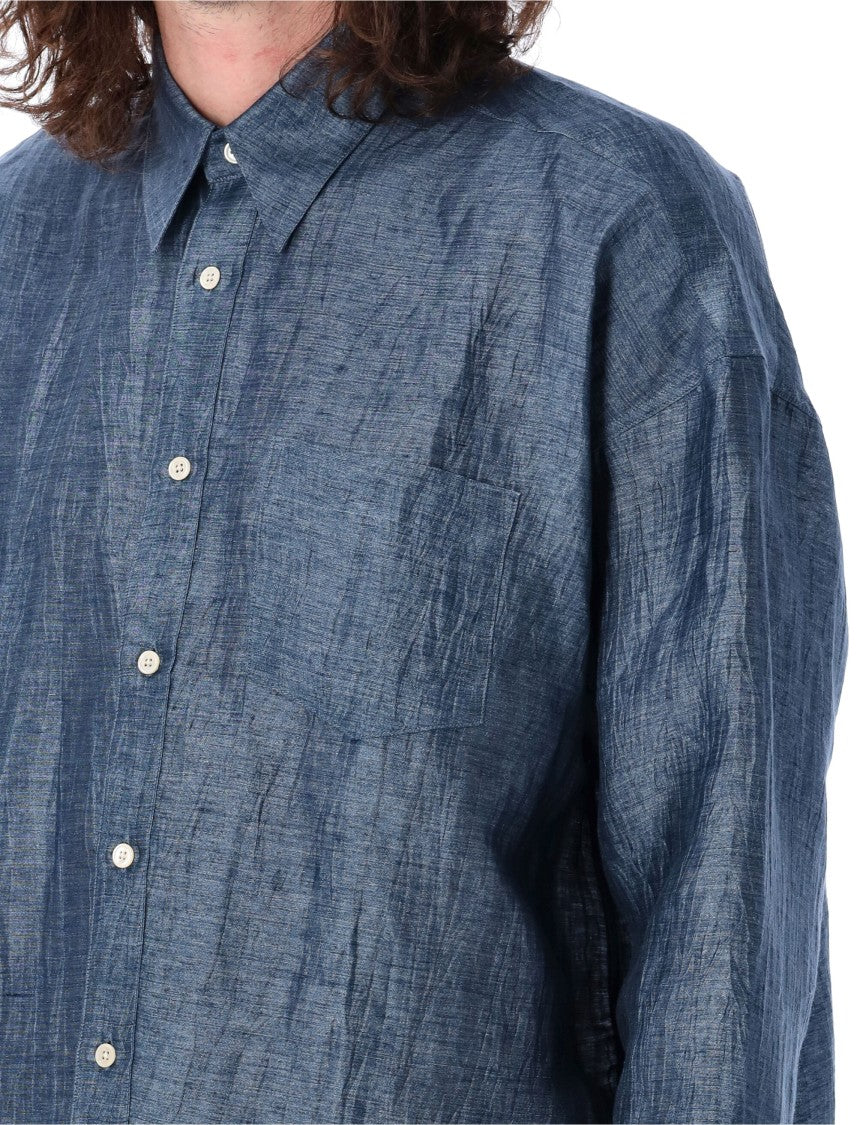 Sunflower Casual Blue Shirt With Crinkled Texture