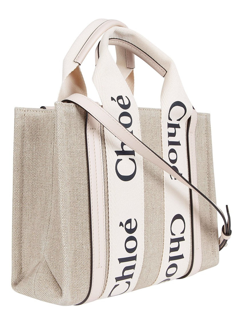 Chloé Rectangular Structured Bag In Natural Beige Linen