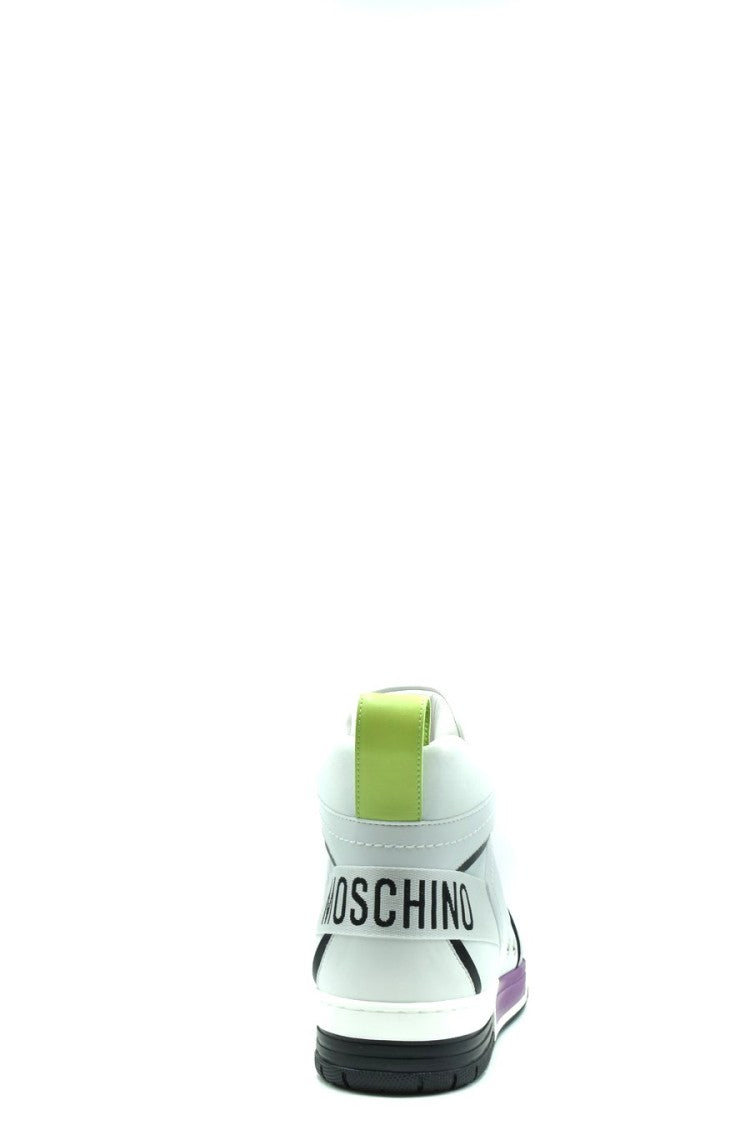 Moschino White Leather Pull-Tab Sneaker