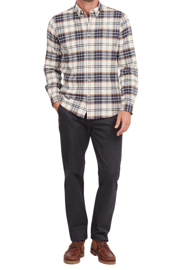 Barbour Ecru Cotton Shirt With Brushed Finish And Tartan Design