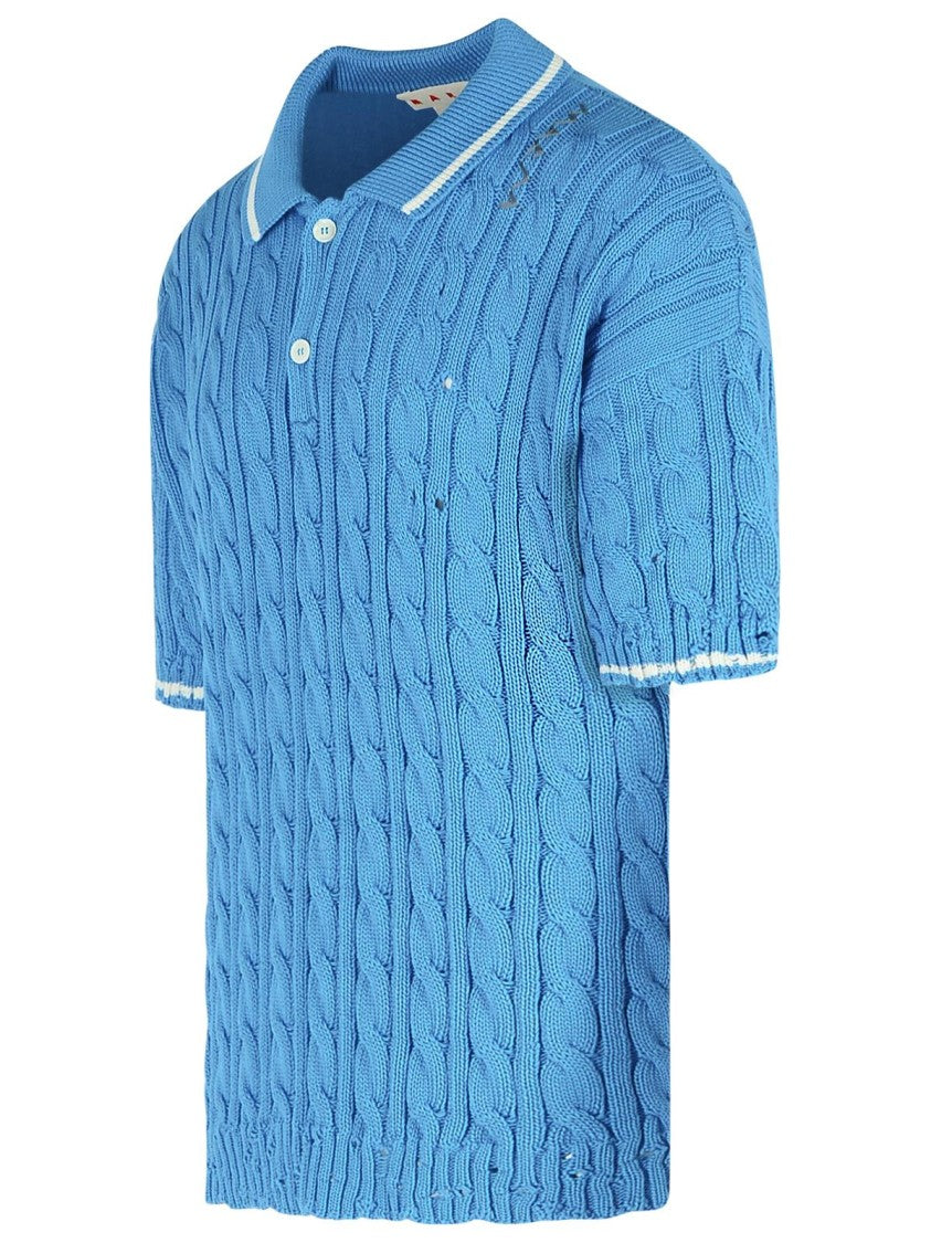 Marni Polo Shirt In Light Blue Cotton