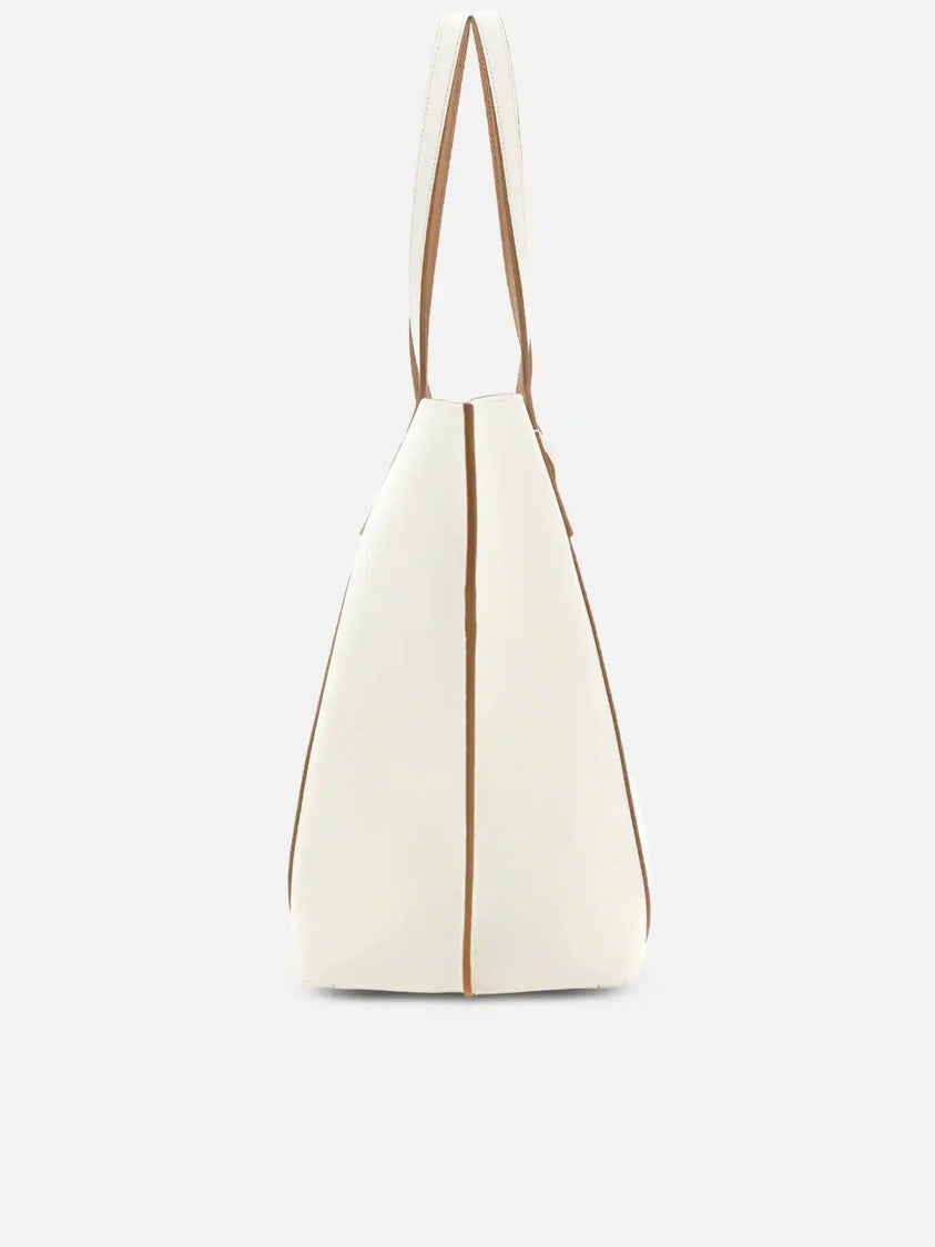 Hogan White Spacious Structured Metallic Lock Tote