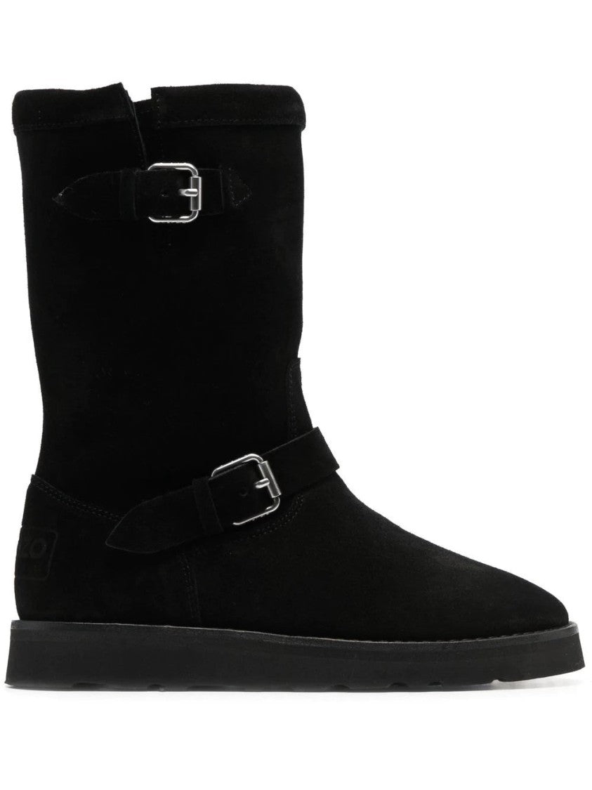 Kenzo Black Suede Ankle Boots With Adjustable Buckle Straps