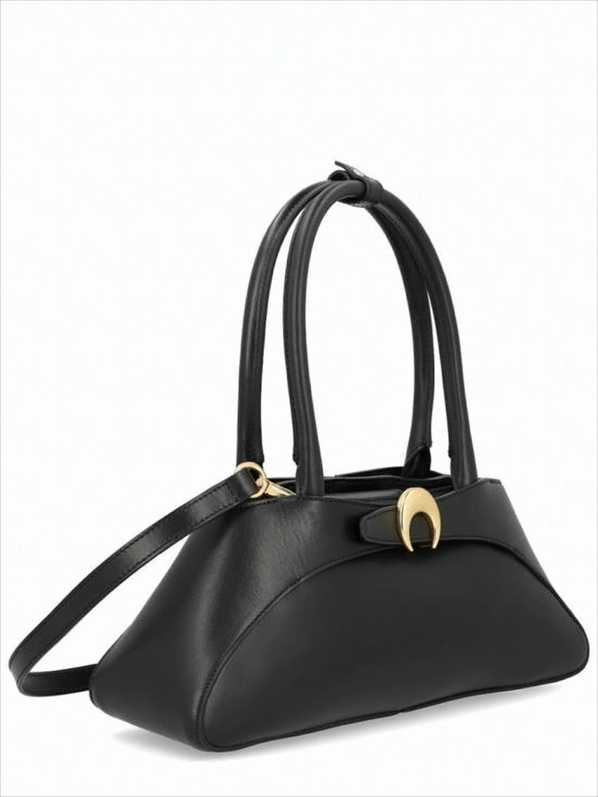 Marine Serre Crescent-Shaped Black Cowhide Leather Crossbody Bag