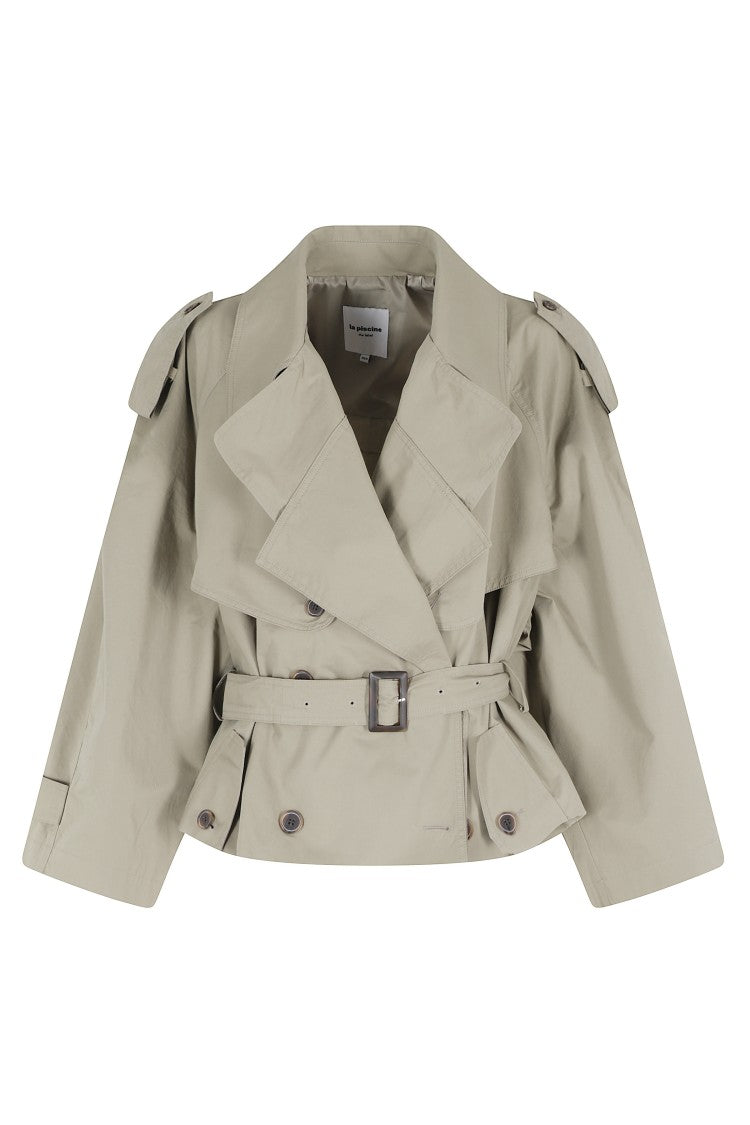 La Piscine Khaki Short Trench Coat With Removable Waist Belt