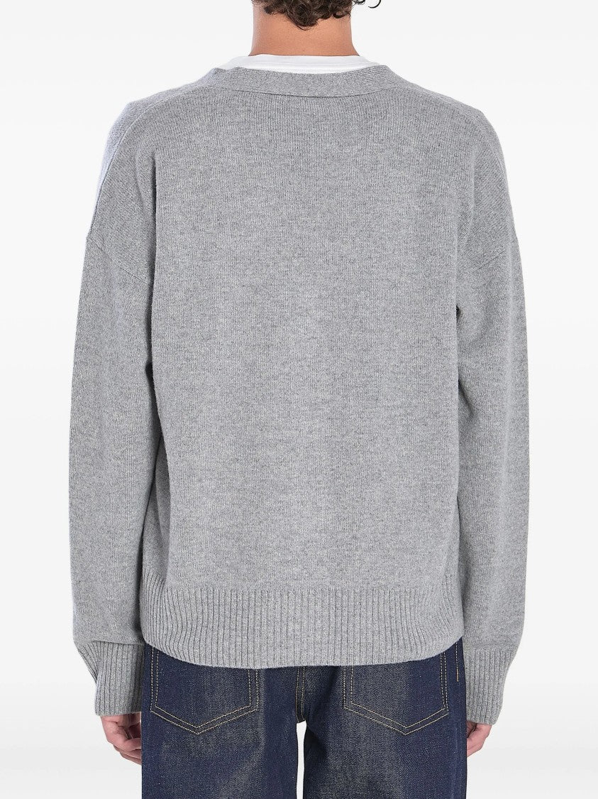 Ami Embroidered-Logo Button Cardigan