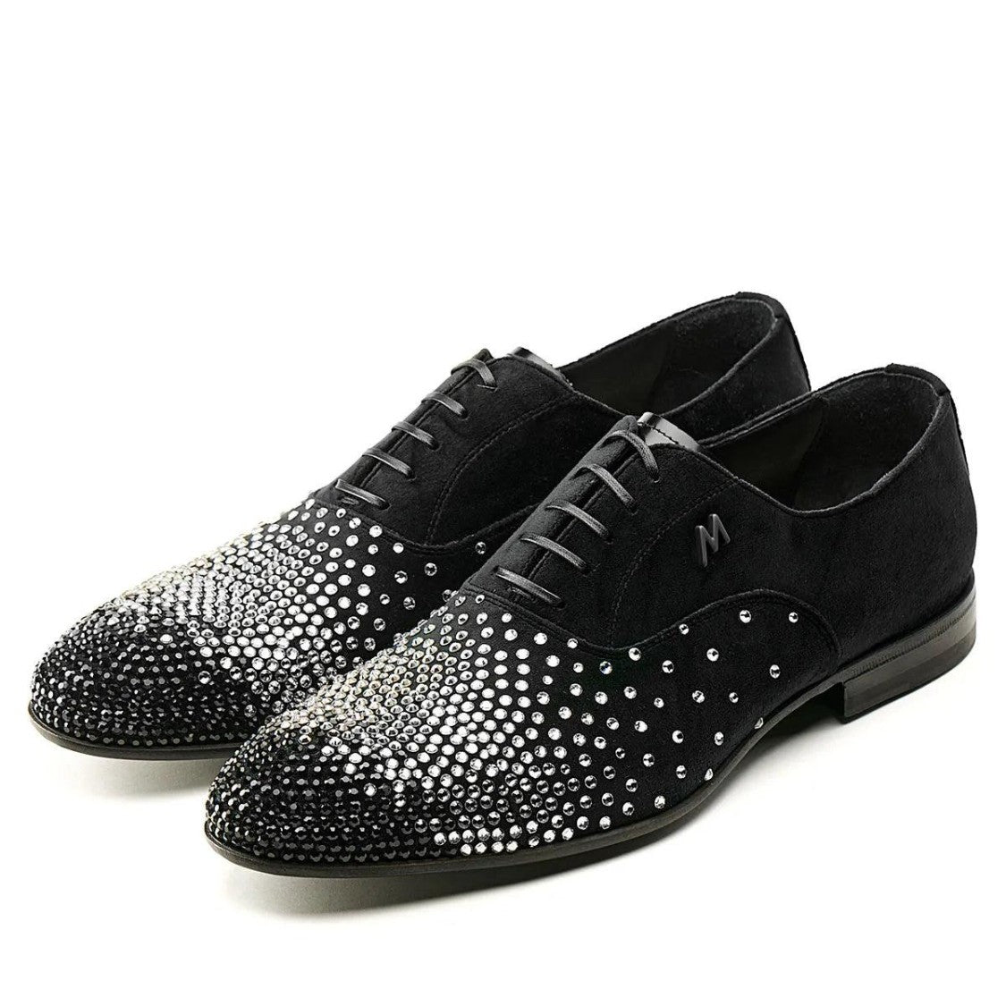 Mimanera Black Velvet Swarovski Showman Oxford Shoes