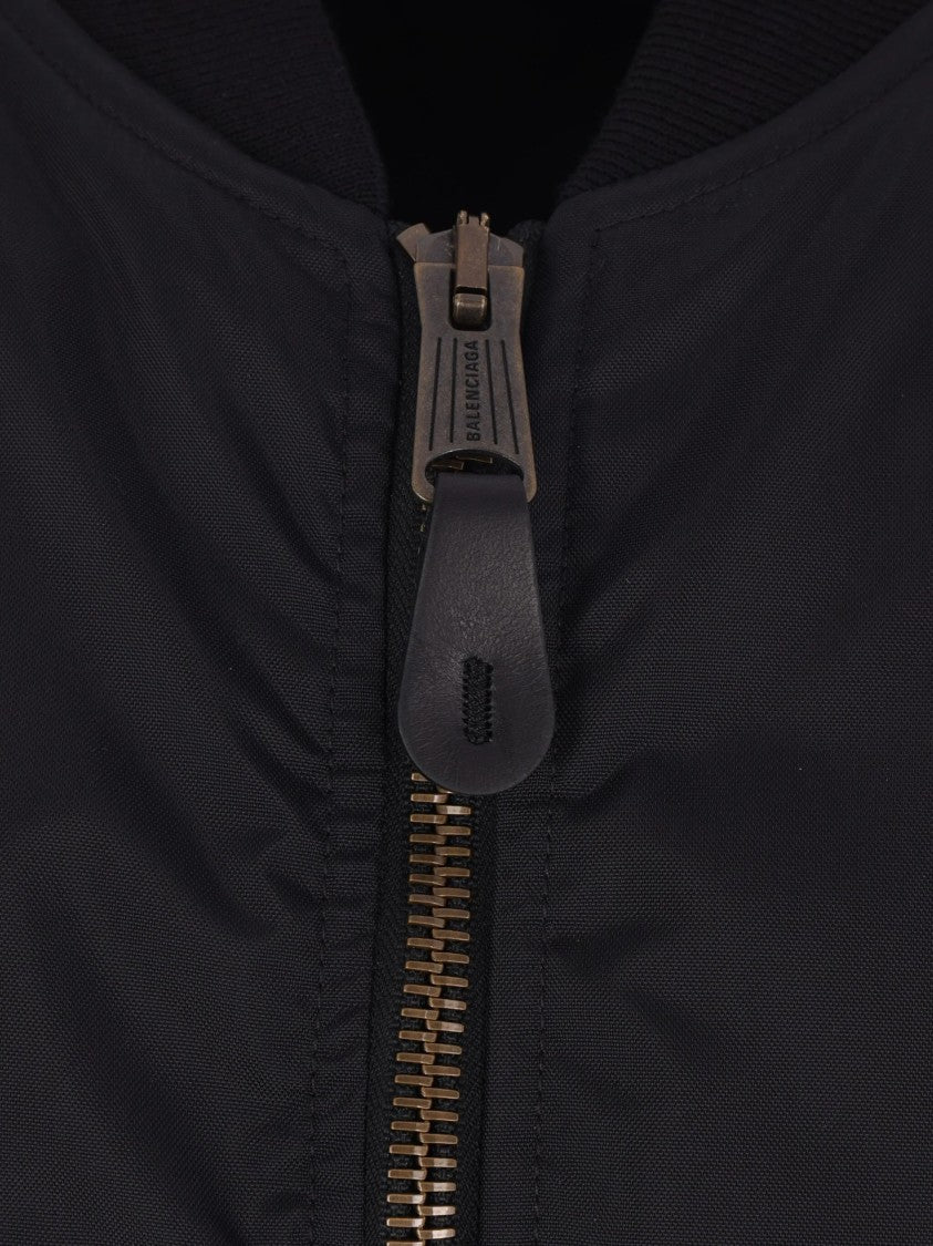 Balenciaga Black Bomber Cropped Padded Polyester Jacket