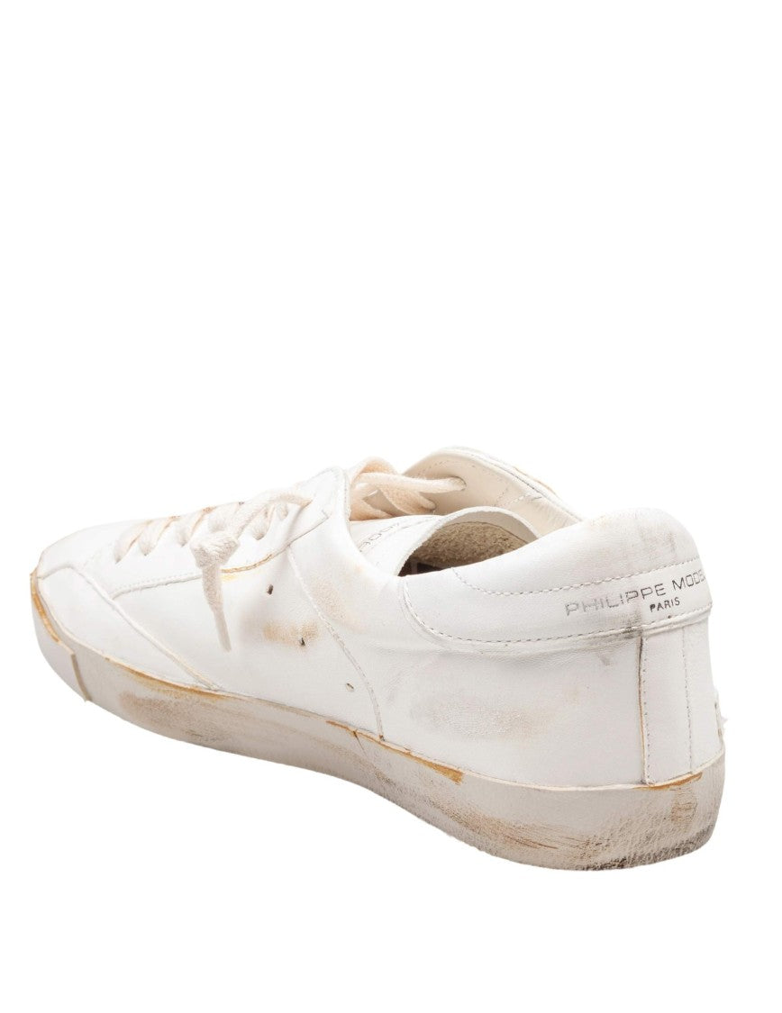 Philippe Model Prsx White Leather Sneakers With Vintage Effect