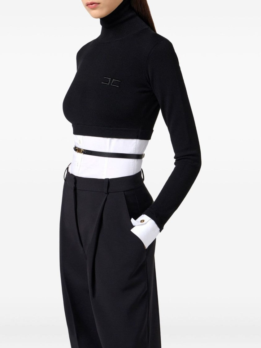 Elisabetta Franchi Layered Turtleneck Sweater With Shirt-Style Base