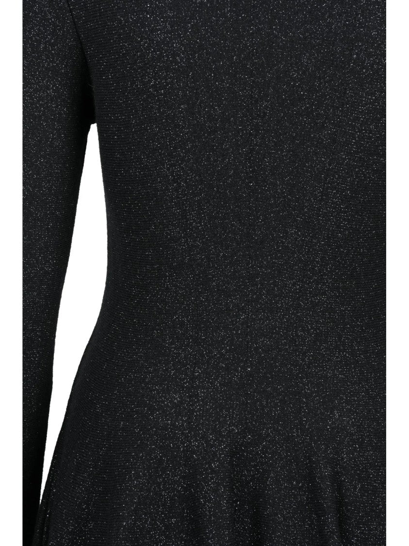 Valenti Black Luminous Knit Virgin Wool-Blend Mini Dress