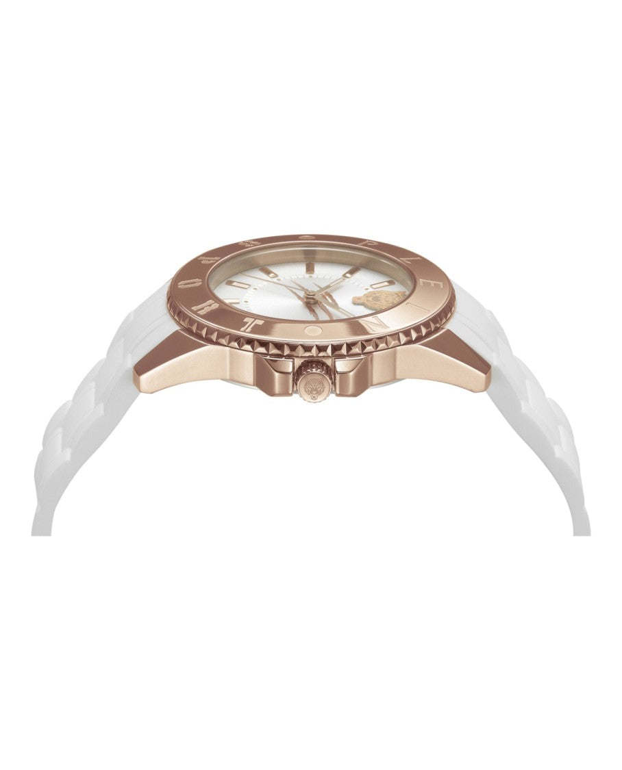 Plein Sport Rose Gold-Tone Silicone Watch With Guilloche Dial And Textured Strap