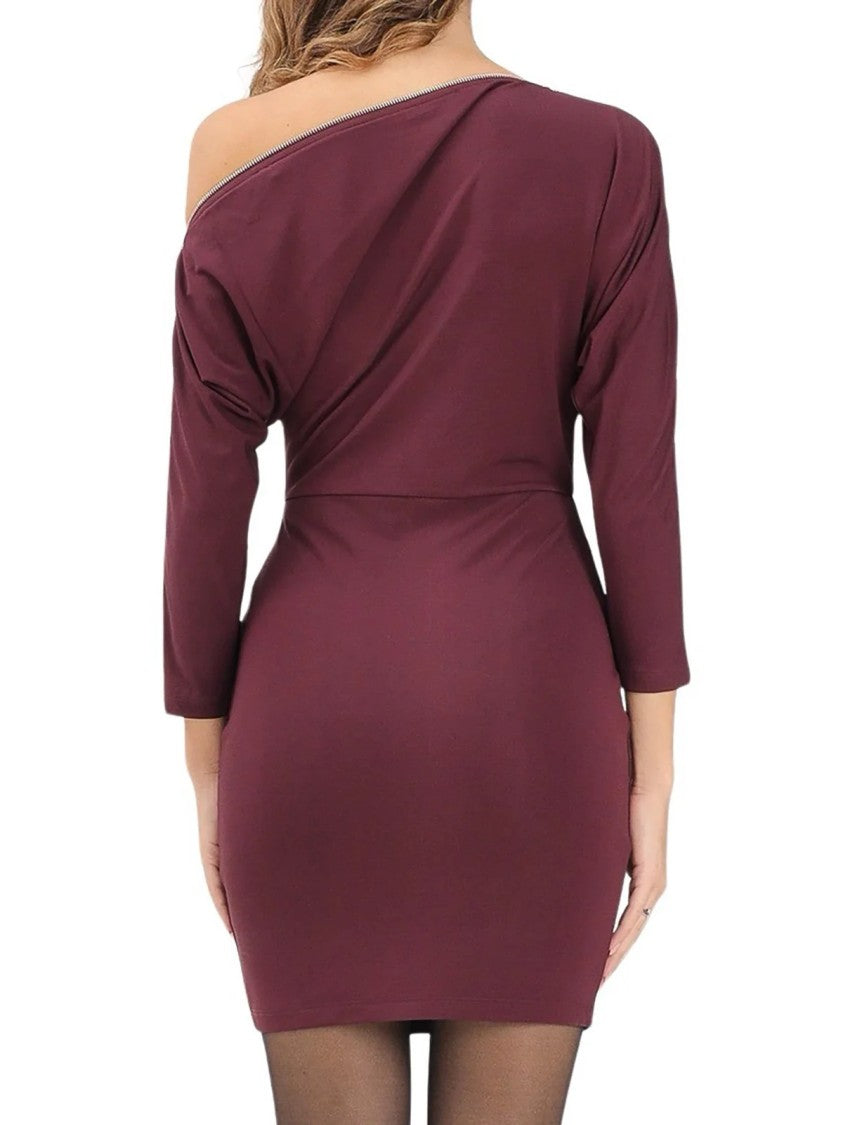 Patrizia Pepe Asymmetric Batwing Sleeve Viscose Dress With Statement Zip Detail