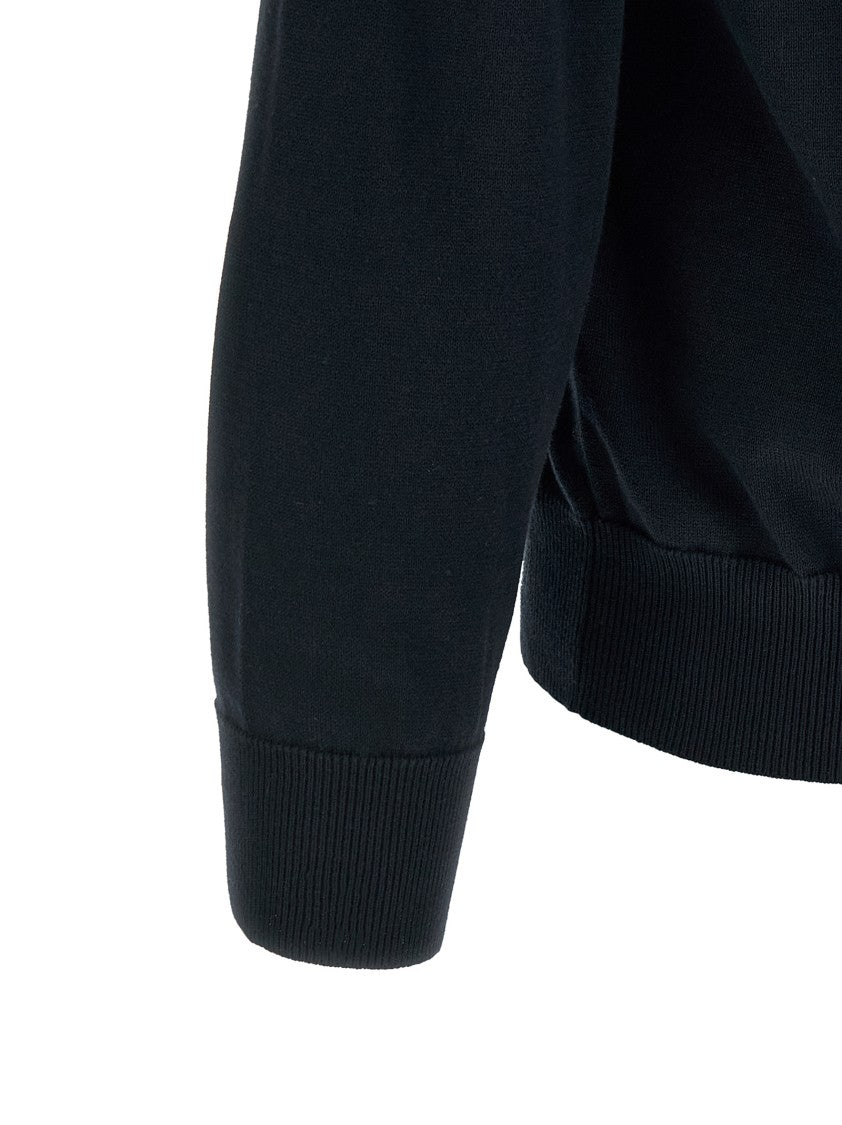 Stone Island Black Organic Cotton Sweater With Logo Badge Appliqué