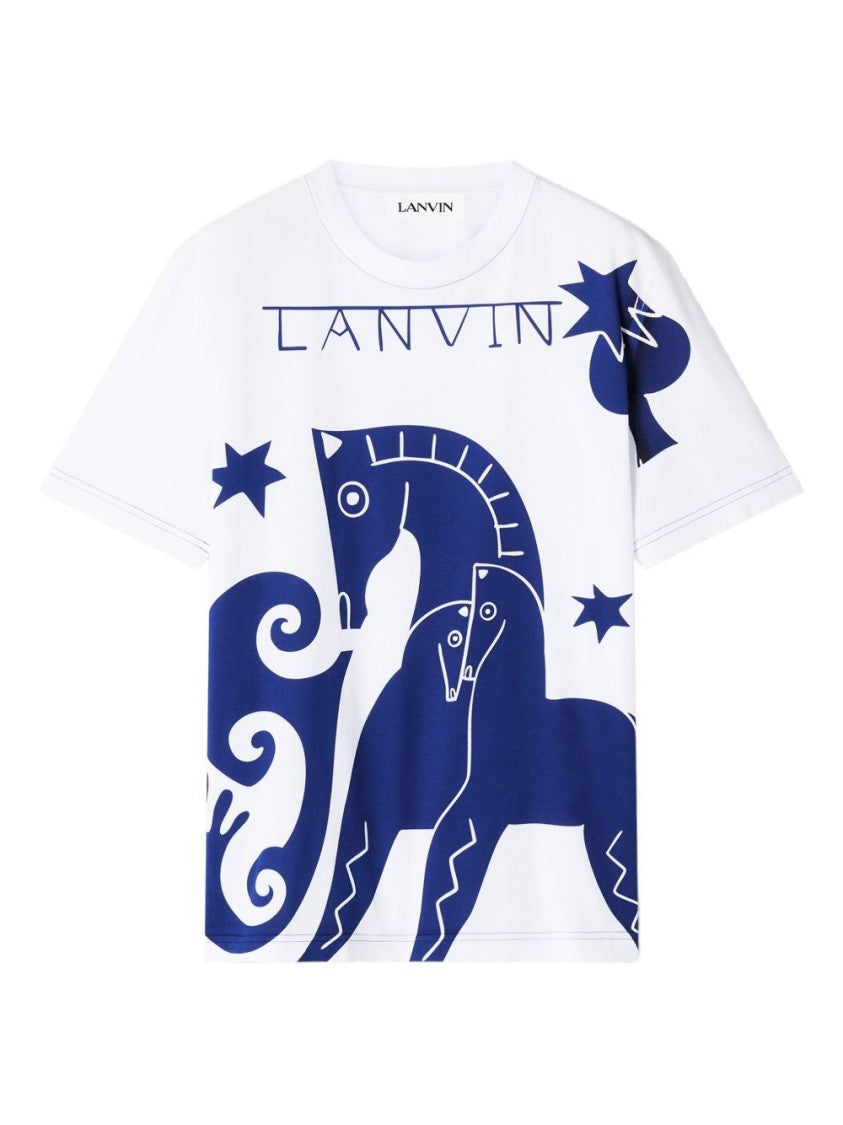 Lanvin White Graphic Print Tonal Stitch T-Shirt
