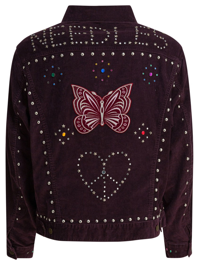 Needles Burgundy Corduroy Jacket With Decorative Studs And Unique Back Design