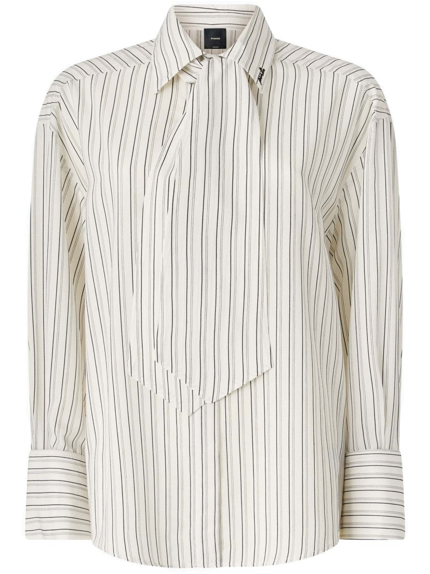 Pinko Long-Sleeved Blouse With Asymmetrical Front Detail And Contrasting Stripes