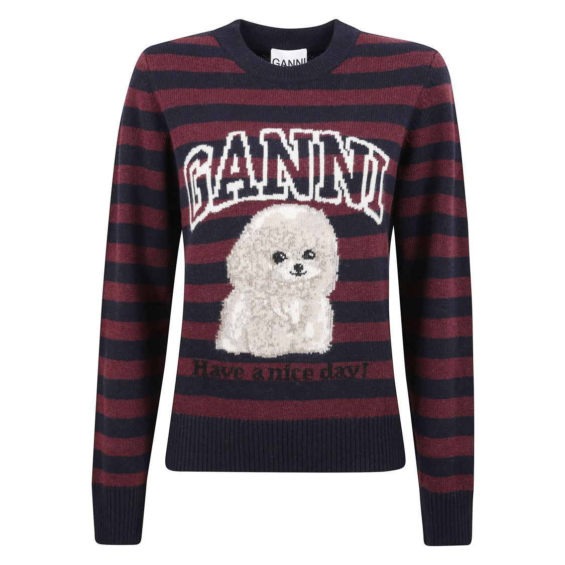 Ganni Striped Poodle Print Wool Sweater