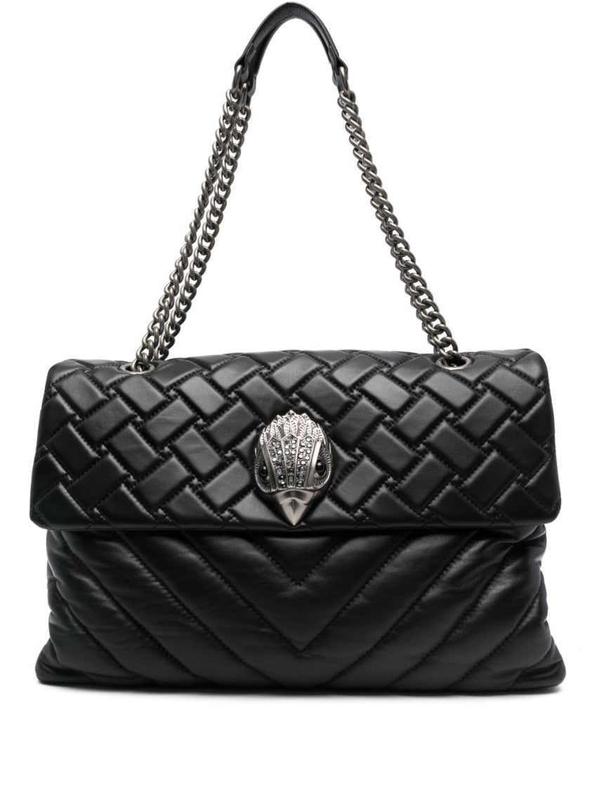 Kurt Geiger Chevron Quilted Leather Shoulder Bag With Silver-Tone Accents