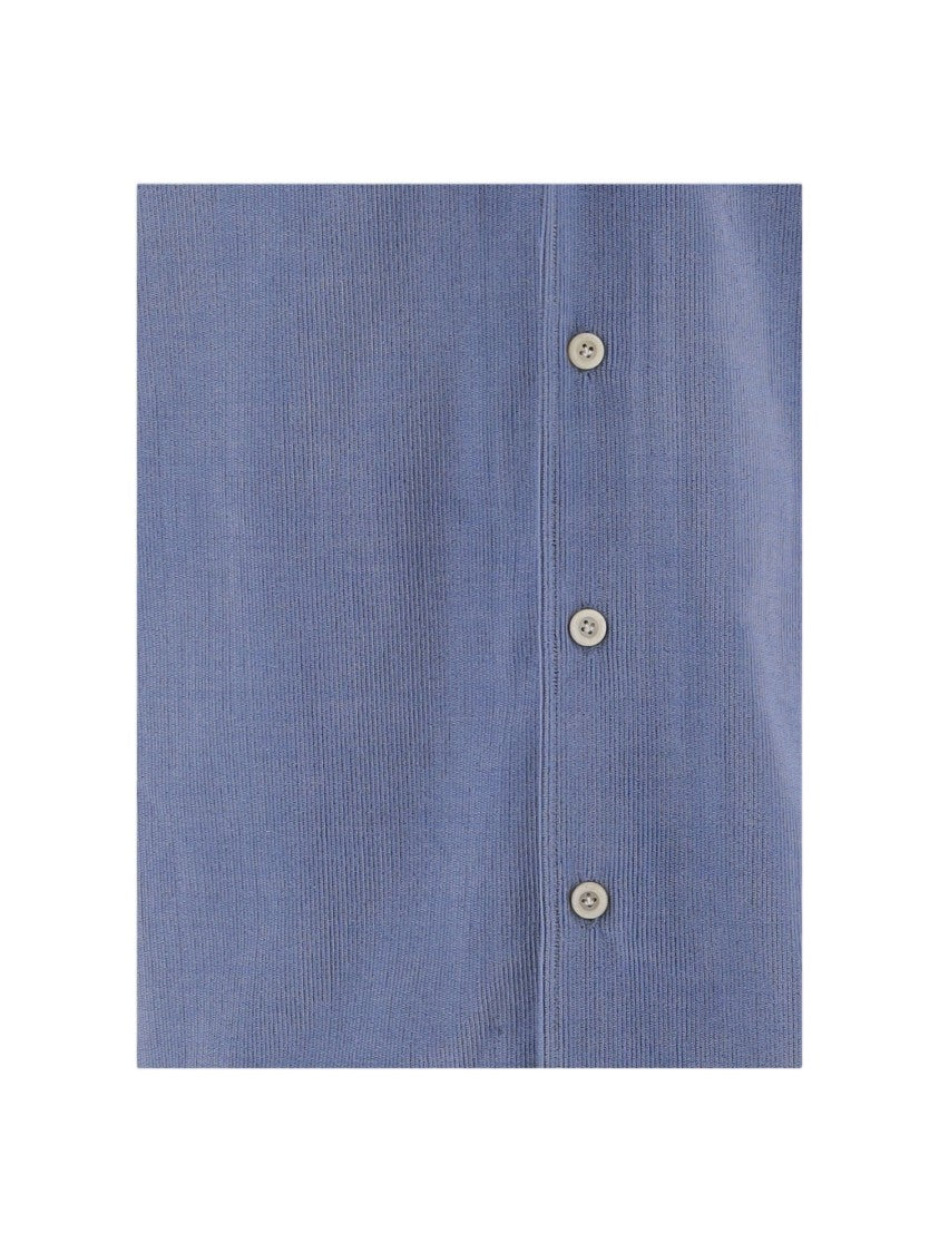 Finamore Light Blue Ribbed Cotton Curved Hem Shirt
