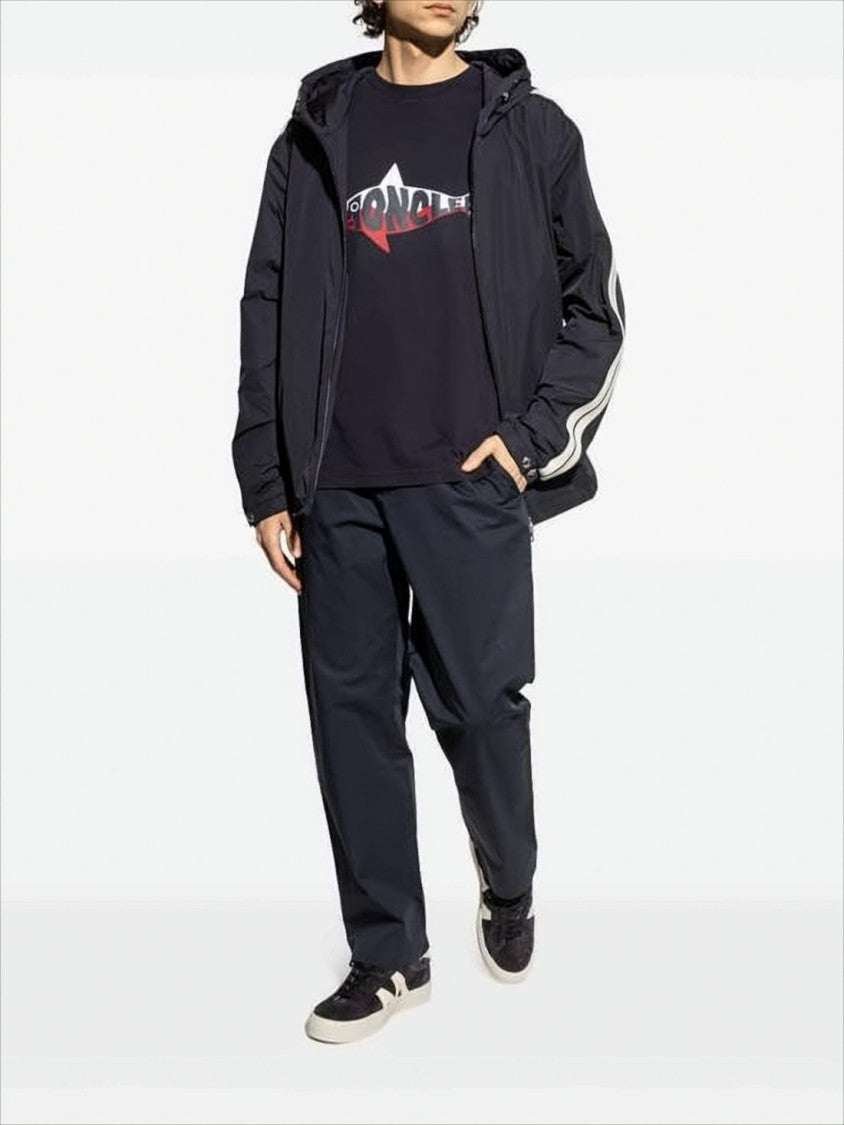 Moncler Hooded Black Lightweightjacket With Striped Detailing