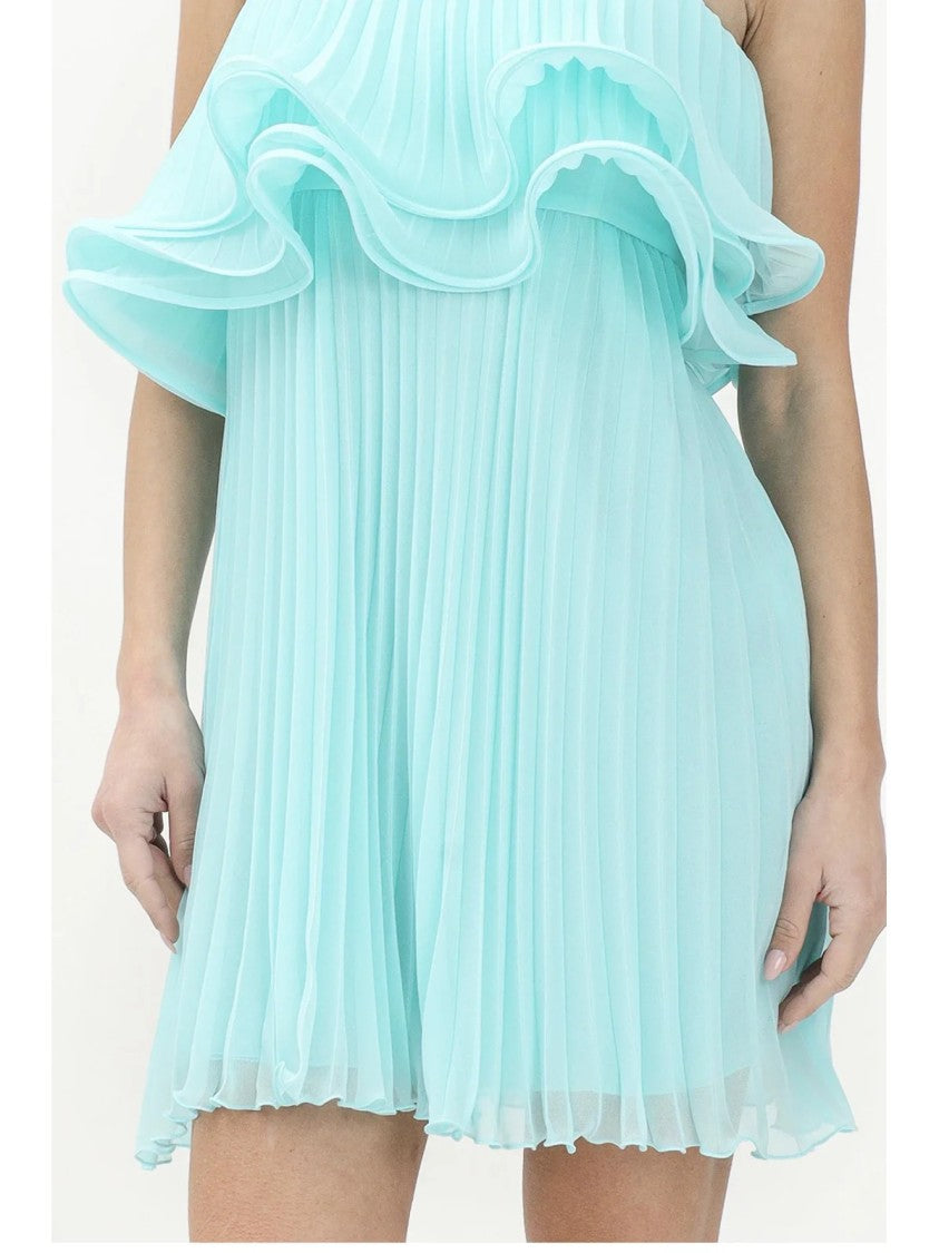 Simona Corsellini Light Blue Polyester Pleated Mini Dress