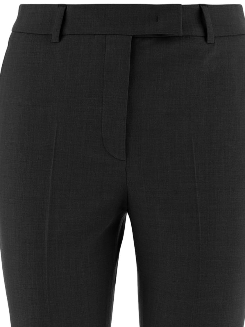 Ql2 Black Tailored Stretch Wool-Blend Straight-Leg Pants