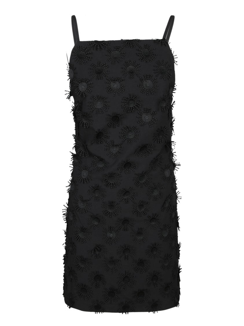 Msgm Delicate Floral Embroidered Black Dress