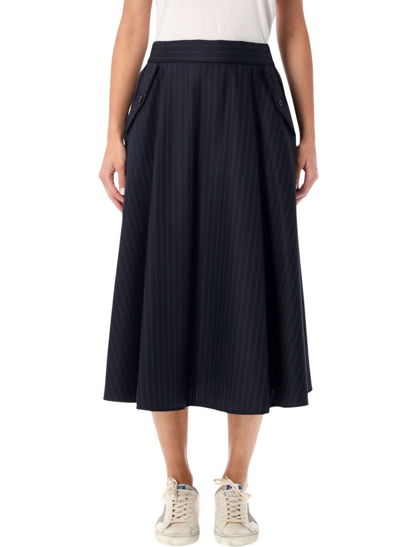Golden Goose Golden Goose Navy Blue Wool Pint-Striped Midi Skirt
