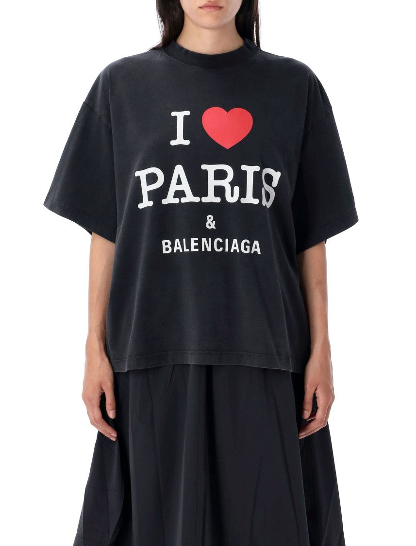 Balenciaga I Love Paris Oversized Cropped T-Shirt