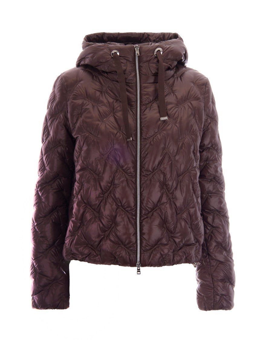 Herno Dark Brown Wave Quilted Hooded Down Jacket