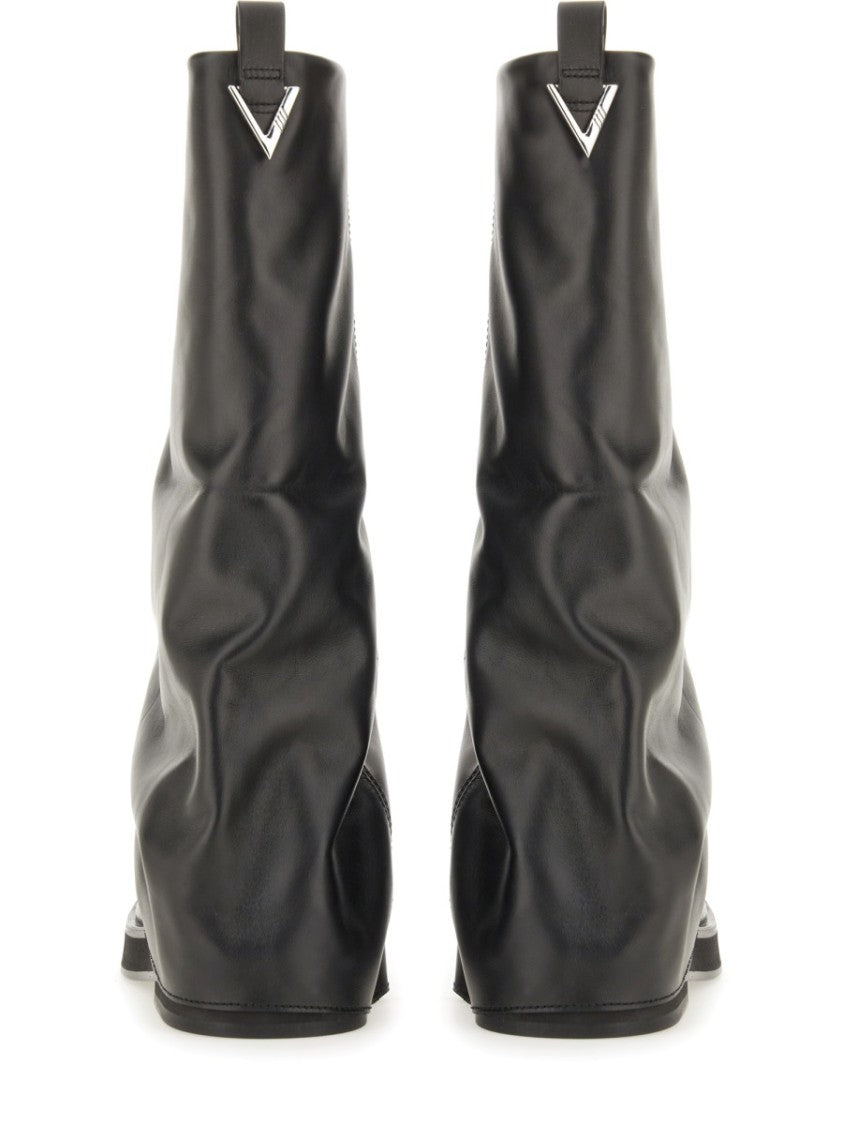 The Attico Slouchy Black Calf Leather Combat Boots