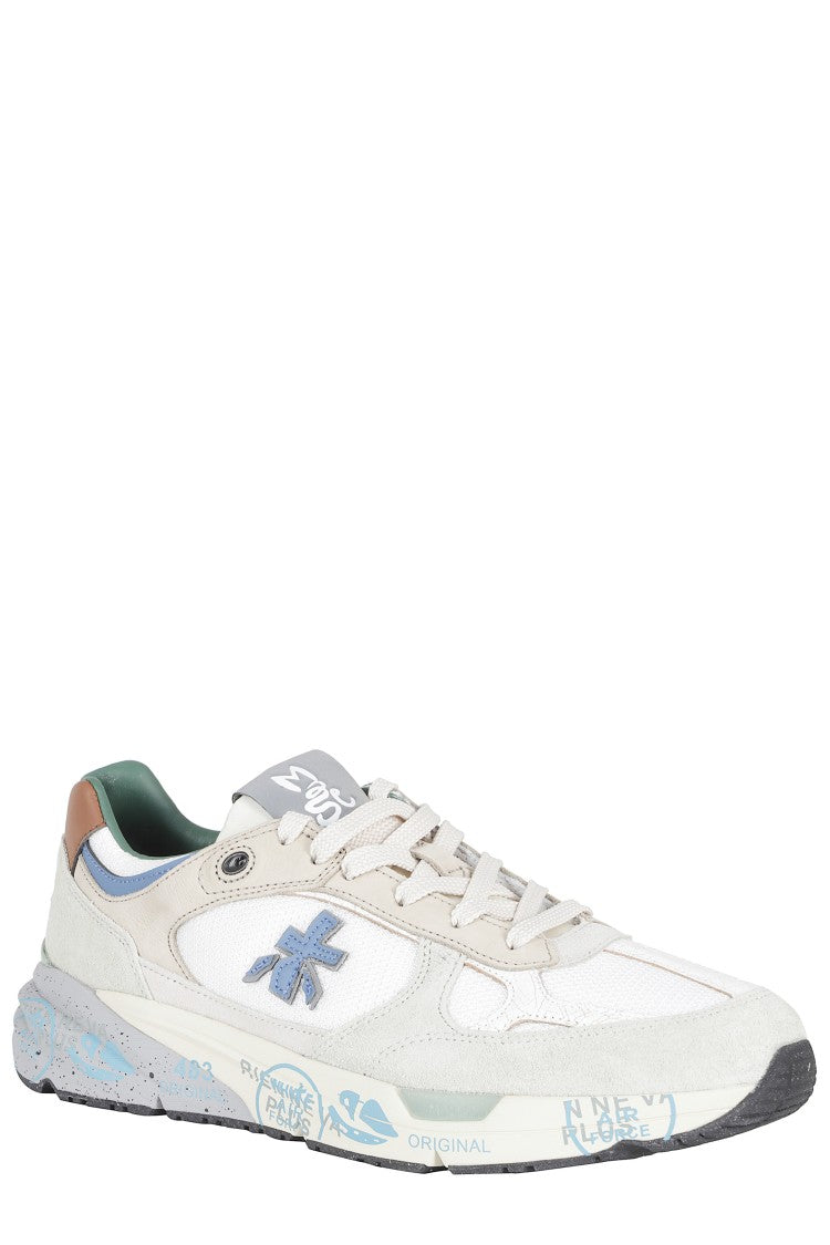 Premiata White And Blue Mase Iconic Side Design Leather Sneakers