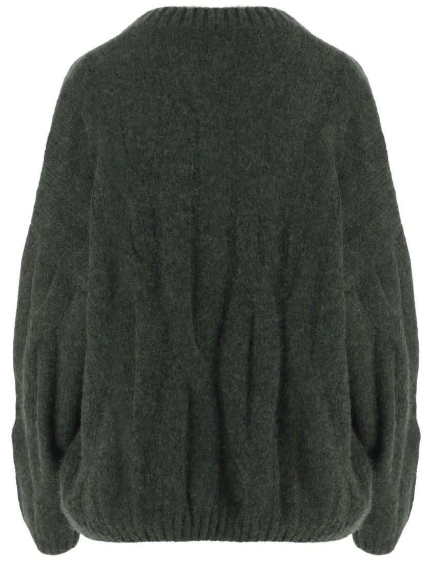 Allude Dark Green Ribbed Crewneck Cashmere-Silk Sweater