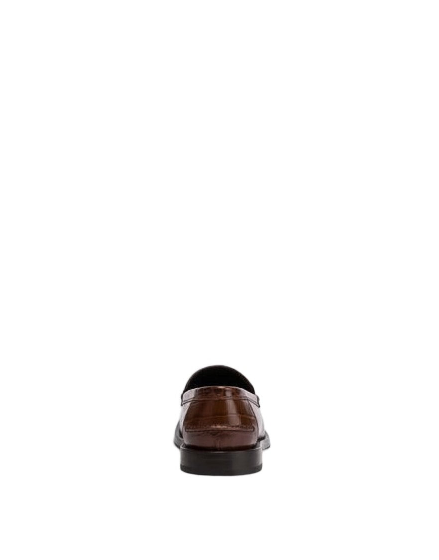 Moschino Crocodile-Embossed Brown Leather Mules With Gold Emblem