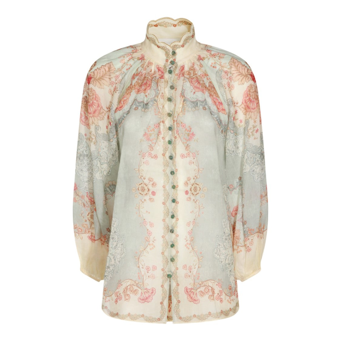Zimmermann Pastel Floral Print Shirt With Scalloped Collar