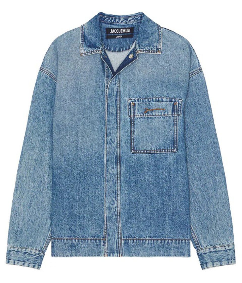 Jacquemus Denim Long-Sleeve Shirt With Classic Collar And Chest Pocket