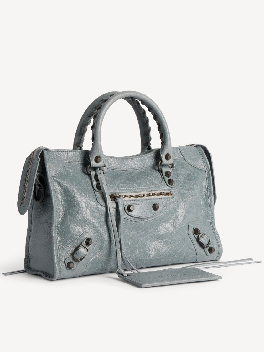 Balenciaga Textured Grey Leather Structured Handbag