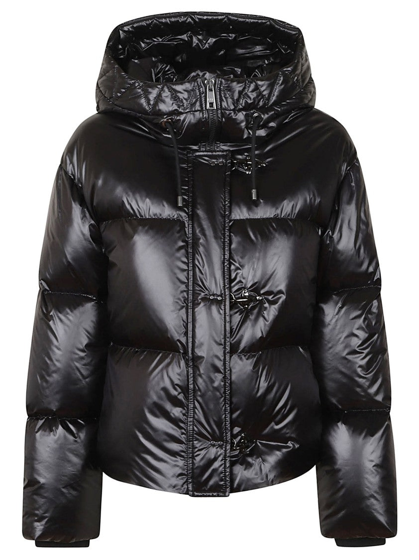 Fay Cropped Black Nylon Down Jacket With Iconic Fastening And Windproof Cuffs