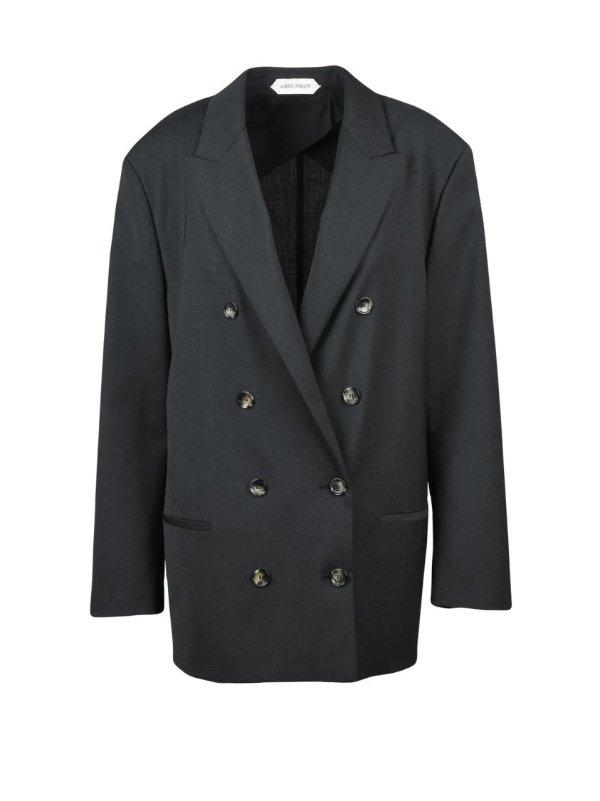 Alberta Ferretti Grey Polyester-Blend Double-Breasted Long Jacket