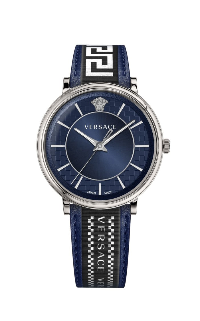 Versace Oval-Shaped Silver-Tone Versace Watch With Deep Blue Dial