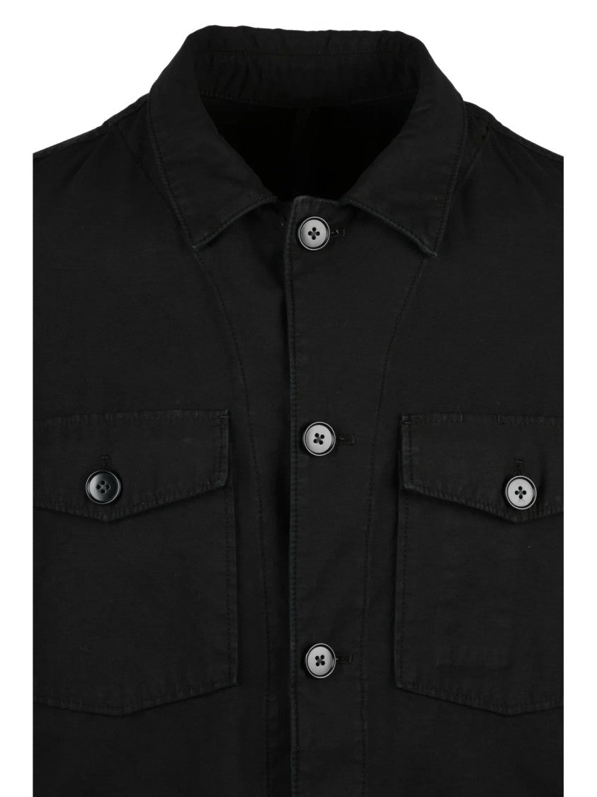 L.B.M. 1911 Black Twill Shirt With Classic Collar And Buttoned Pockets