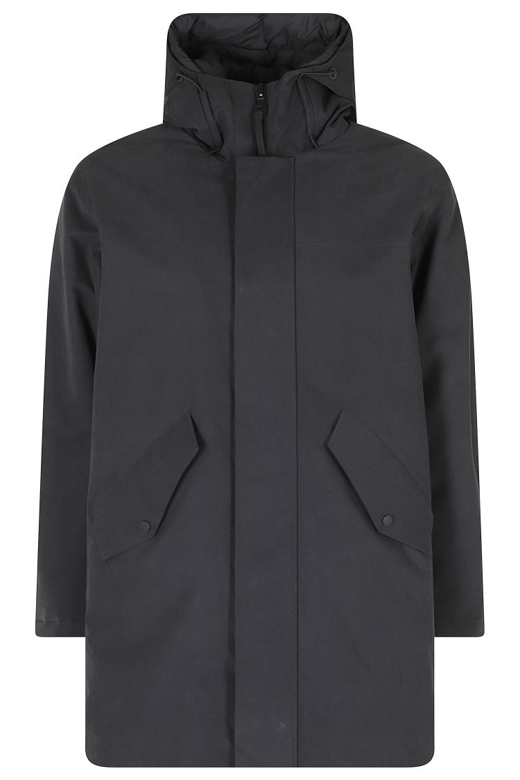 People Of Shibuya Midi-Length Technical Black Parka With Hood And Concealed Zipper