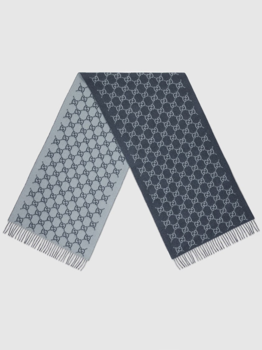 Gucci Navy Blue New Canvy Reversible Gg Scarf