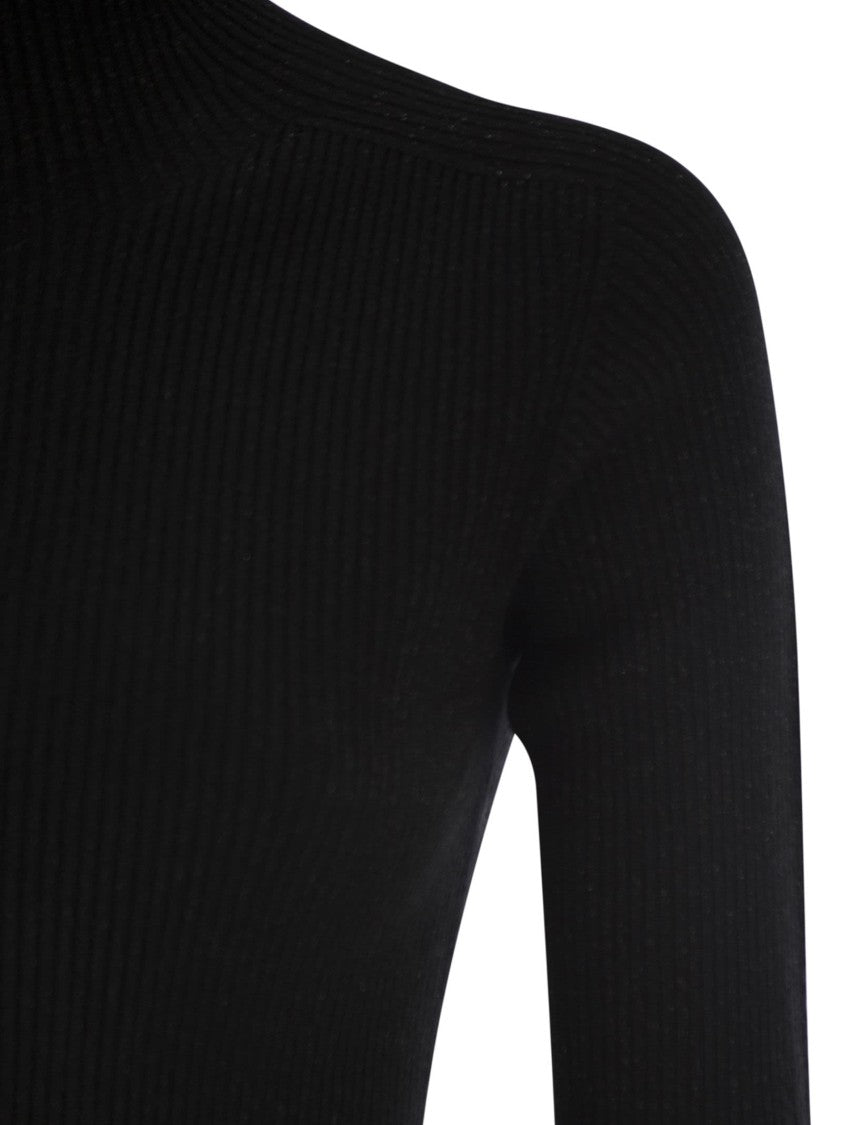 Max Mara Ribbed Mini Dress With Stand-Up Collar And Lurex Detail