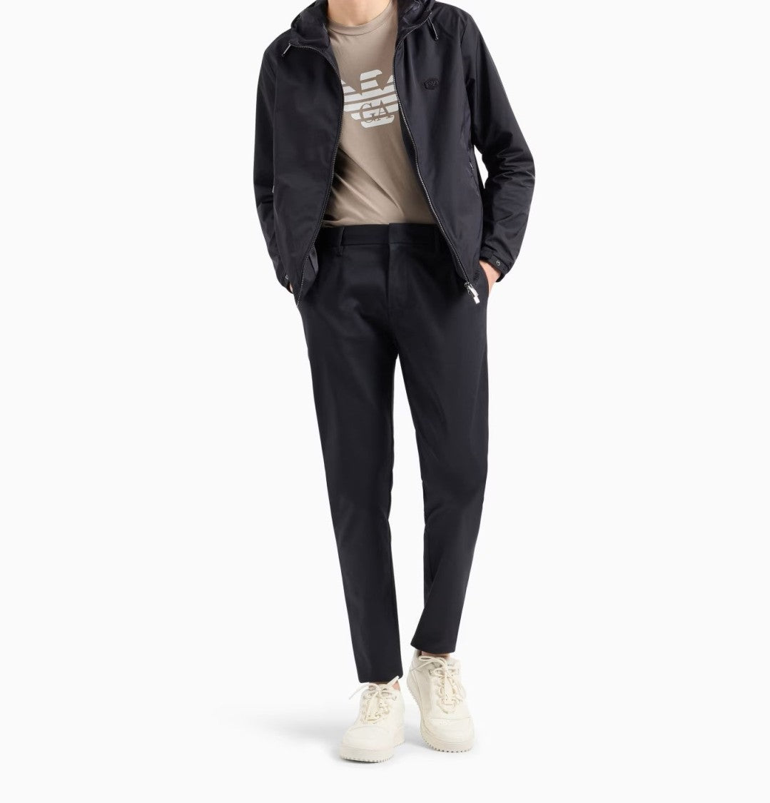 Emporio Armani Tailored Blue Navy Trousers In Premium Stretch Gabardine